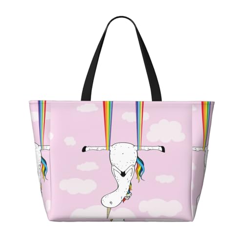 Aerial Yoga for Unicorn Print Large Beach Tote Bag for Women Extra Large Capacity Sandproof Waterproof Pool Bag Suitable for Swimming Pool Gym Groceries Travel2