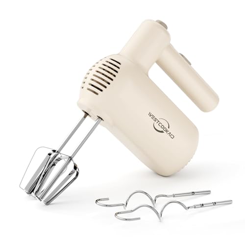 Hand Mixer, 5-Speed Mixer Electric Handheld with Turbo Ultra Power, 4 Stainless Steel Accessories Whipping Egg Cream, Small Hand Mixer for Baking Cake, Gifts for Women Mother (White)