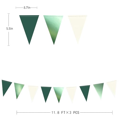 Image of Sage Green Decorations Hanging Paper Pennant Banner Flag Green Beige Triangle Bunting Garland for Birthday Baby Shower Wedding Engagement Neutral Safari Wild One Woodland Jungle Theme Party Supplies