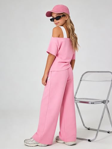 Image of Teen Girls Clothes Off the Shoulder Top and Wide Leg Pants Matching Outfit Set with Pockets Size 7-16