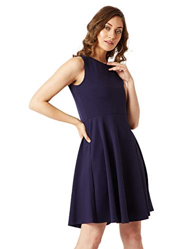 Image of Miss Chase Women's Wine Red Round Neck Knee-Long Skater Dress