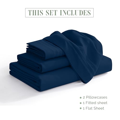 Elegant Comfort Luxurious 1500 Premium Hotel Quality Microfiber 4-Piece Sheet Set, 18-24 Inches Deep - Extra Deep Pocket Sheets - Ultra Soft 4PC Deep Pocket Sheets, Queen, Navy Blue