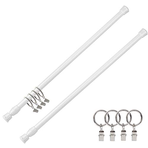 ABK Tension Rods -2 Pack Spring Curtain Rods 28" to 48" Closet Rod with 4 Pieces Curtain Rings ï¼ŒExtendable Adjustable Spring Rods Shower Curtain Rods (White)