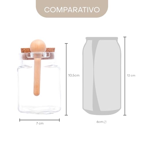 Porta Tempero Quadrado de Vidro com Colher de Bambu e Tampa Rolha 310ml - Lyor