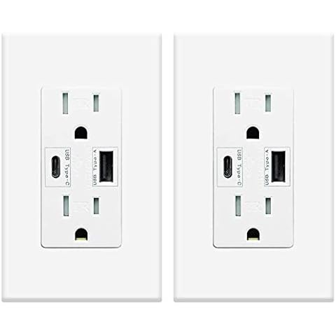 Micmi USB Outlet with C + A Wall Dual High Speed Receptacle Smart 4.8A Fast Charging Capability, 15Amp 125Volt, Tamper Resistant Wall Plate Included UL Listed (2Pack, White, 15 Amp Outlet) Cover