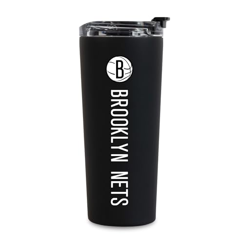 Image of Rico Industries NBA Basketball Brooklyn Nets Black 24oz Stainless Steel Tumbler with Lid and Dual Functioning Lid
