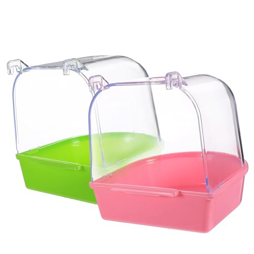 VOSAREA Bird Bath for Cage - 2 Pack Hanging Bathtub Shower Box for Parrots - Canaries and Lovebirds Essential Accessory for Pet Birds to Enjoy Bath Time Fun