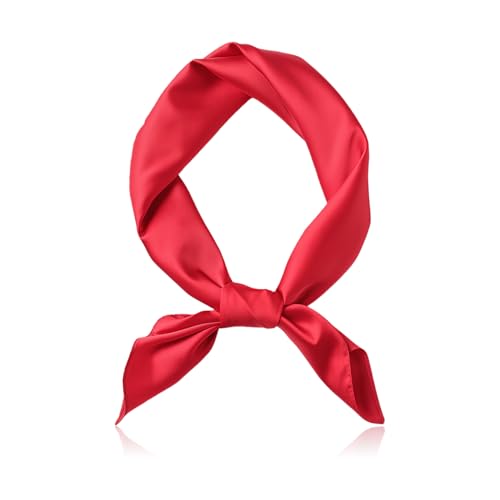 Lyramis Damen Seidentuch Grün Seide Tuch Rot Silk Bandana Orange Satin Nickituch Quadratisches Kopftuch Rotes Seidenschal Seiden Grünes Halstücher Leicht Eleganter Nickitücher (Rot)