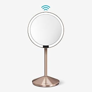 simplehuman ST3052 20cm Sensor Mirror with Touch-Control Brightness, Light Up Makeup Magnifying Mirror, 5X Magnification, LED Tru-Lux Light, Dual Light Setting, Rechargeable, Brushed Stainless Steel