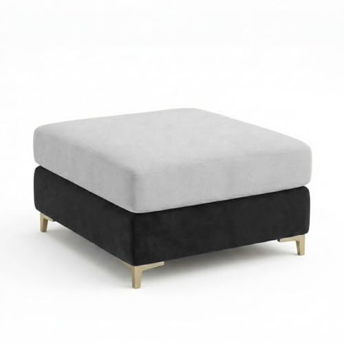 Image of Hayes Rich 4 Seater L Shape Sofa Set with Movable Ottomans | Flexible Layout | Velvet Suede Fabric | Golden Aesthetic Legs | Dual Tone Modern Sofa for Living Room (Black-Light Grey)