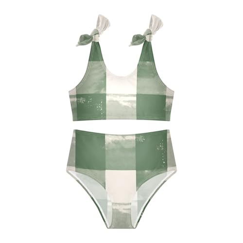 KLL Buffalo Plaid Green Girls' Two Piece Bikini Sets Beach Swimsuit Swimwear Adjustable Shoulder Strap3