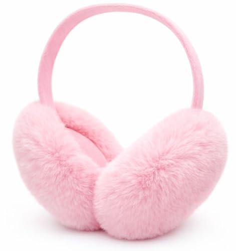 MDSTYLE Ear Muffs for Women Winter Foldable Fuzzy Cold Weather Outdoor Earmuffs Soft Ear Warmers Covers (Pink)