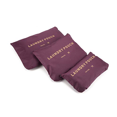 LIANQI Korean Style Portable Durable Eco-Friendly 6 Pcs/Set Square Travel Home Luggage Storage Bags Clothes Organizer Pouch Case - Wine Red