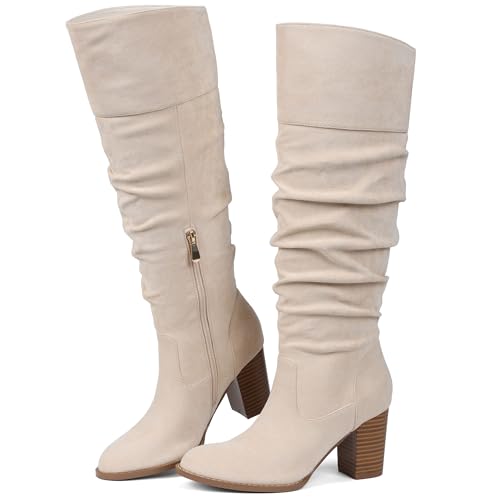 Erocalli Suede Knee-High Boots Fall Boot For Women Chunky Block H...