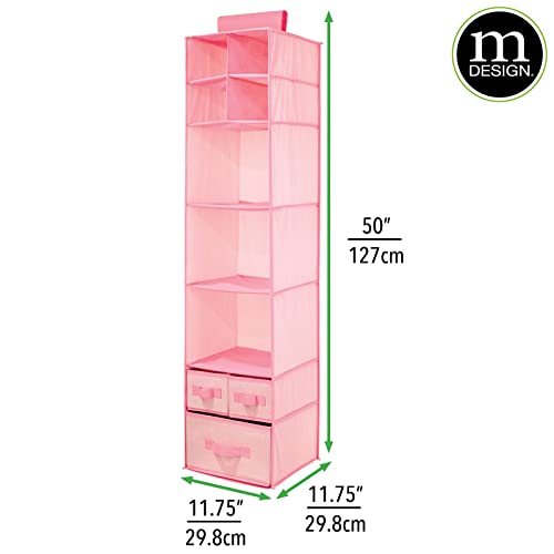 Mdesign Fabric Hanging Organizer - Over Closet Rod Storage With 7 Shelves And 3 Removable Drawers For Baby Nursery Bedroom Organization - Hold Clothes, Linens, Toys, Accessories - Pink Herringbone #TOP3