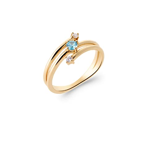 Bague Anneau 3 Rangs Plaqué Or et Solitaire Oxyde de Zirconium Bleu pour femme