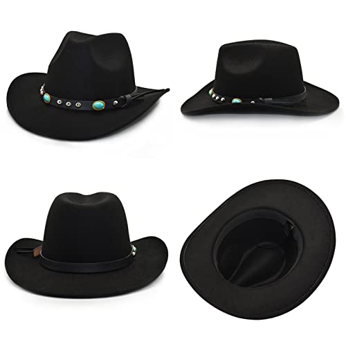 Lisianthus Men & Women's Felt Wide Brim Western Cowboy Hat Stone-Black #TOP3