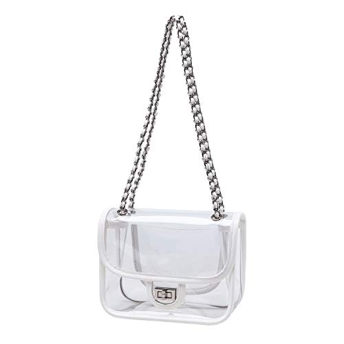 Image of Womens PVC Clear Purse Handbag with Chain Stadium Approved Clear Bag See Through Bag for Working and Concert