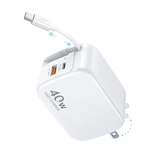 3-in-1自動巻き取り式 iPhone16 充電器 合計40W PD 急速充電器 引き込み式壁掛け充電器 折りたたみ式プラグ Type-C 充電器 iPhone iPad Android その他各種機器対応 (Type-Cケーブル付き)