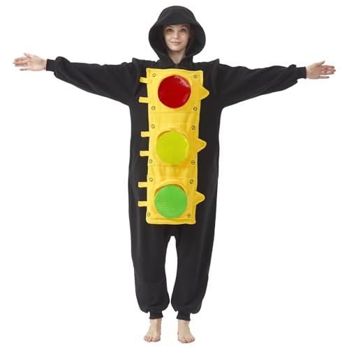 ZUUKTHO Adult Construction Costume Onesie - Traffic Cone & Traffic Light Jumpsuit Pajamas for Halloween Cosplay Women Men