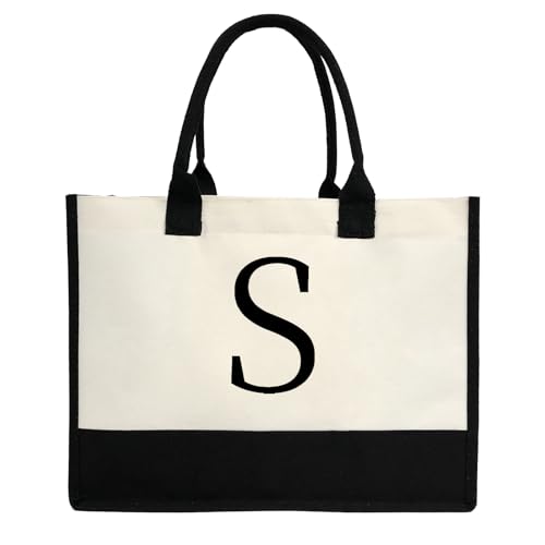 DEEZOMO Bolsa feminina com inicial personalizada - bolsa de lona compacta, presente de aniversário de casamento personalizado, P, Small