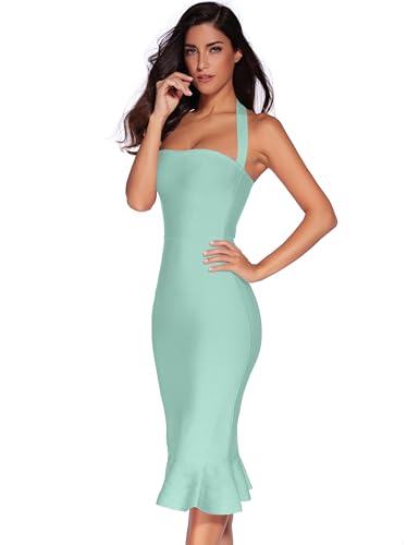 Image of meilun Womens Halter Fishtail Bandage Party Dress Elegant Wedding Guest Dress
