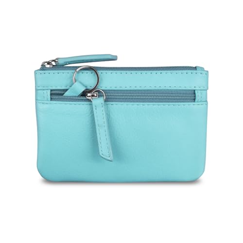 Image of ili New York Leather Mini Compact Coin Purse - Aegean Blue