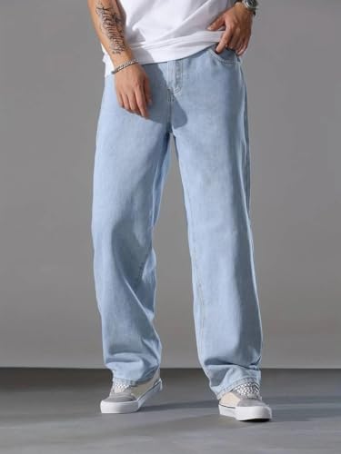 Image of Straight Fit Mid Rise Light Blue Men Denim Jeans