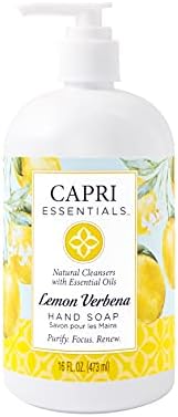 Capri Essentials Lemon Verbena Natural Hand Soap – Liquid Hand Soap with Essential Oils – Plant-Based Liquid Soap – Chemical-Free Hand Wash Soap – Relaxing Natural Soap for Men & Women (16 oz)