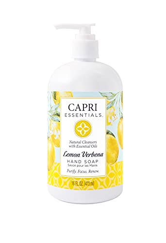 CAPRI ESSENTIALS Hand Soap Liquid, Natural Household Cleaning Supplies, Gentle Plant Based Aromatic Hand Wash with a Blend of Essential Oils, Removes Dirt & Grime, Lemon Verbena Scent, 16 FL Oz