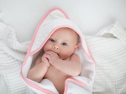 Image of SwaddleDesigns Cotton Terry Baby Hooded Towel, Tiny Triangle Shimmer, Pink