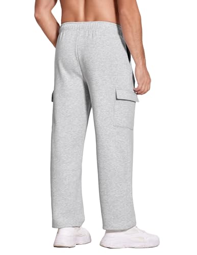 Deyeek Men's Fleece Cargo Sweatpants Baggy Mens Sweat Pants Open Bottom Cotton Sweatpants for Men Lounge Pants with Pockets2