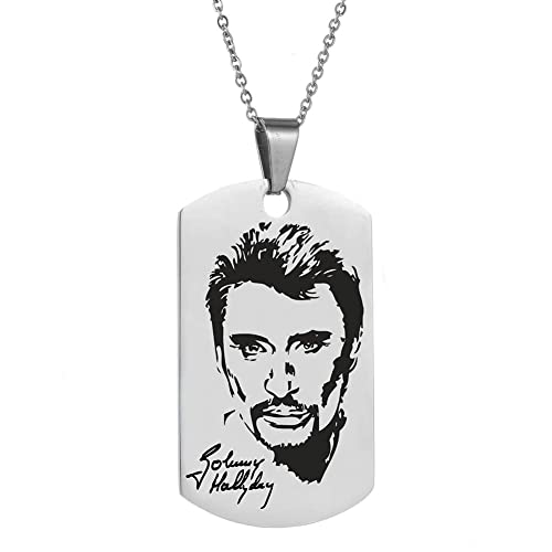 AFSTALR Johnny Hallyday Pendentif Collier Chaîne en Acier Inoxydable Bijoux Homme Cadeaux Souvenir Fan, Emballage de boîte Cadeau (New-4)