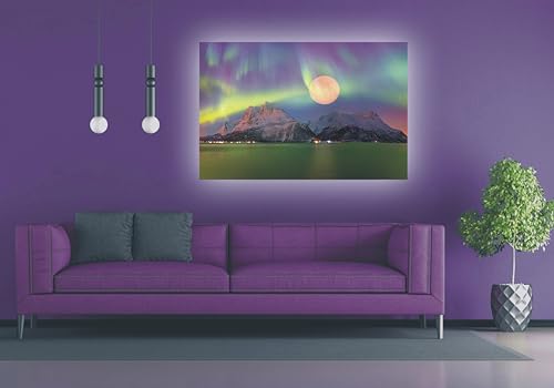 Tableau méthacrylate aurore boréale avec cadre lumineux LED pour déco murale