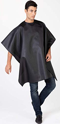 BD Barber Seersucker Classic Barber Cutting/Styling Cape, Classic Style, Soft, Machine Washable Nylon Fabric, Repels Hair, Snap Closure at Neck, Solid Black, 45 x 54 inches