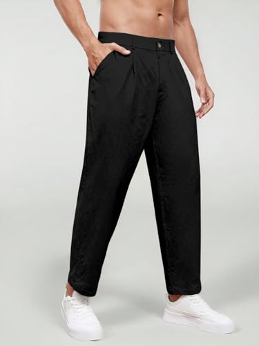Image of Aahwan Khaki Solid Men's Regular Fit Cotton Slant Pocket Straight Leg Pants