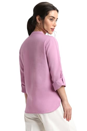 Image of DL Woman Women's Stylised Shirt Style Top with Roll Up Sleeves, Regular Fit Solid