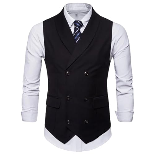 Men's Double-Breasted Slim Fit Suit Waistcoat – Solid Formal Business Sleeveless Vest Plus Size