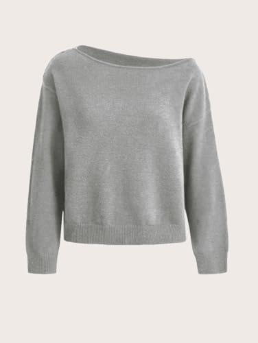 Image of SKAYS Off The Shoulder Sweater Women, Shoulder Slouchy Knit Pullover, Solid Asymmetrical Neck Drop Shoulder Sweater