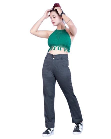 Image of TWGE - Women's Mid Rise Straight Fit Pants - Relaxed Fit Cotton Trousers with Drawstring Waist - Lightweight Everyday Wear