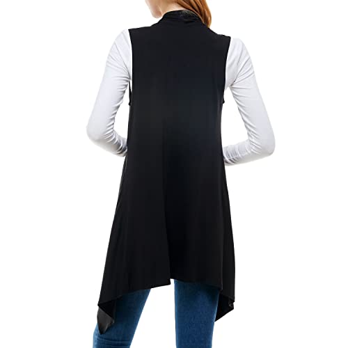 Women's Solid Color Sleeveless Asymetric Hem Open Front Cardigan (Black, Xl) #TOP4