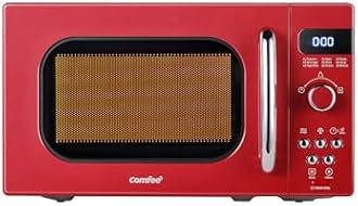 COMFEE' Retro Small Microwave Oven With Compact Size, 9 Preset Menus, Position-Memory Turntable, Mute Function, Countertop, Perfect For Small Spaces, 0.7 Cu Ft/700W, Red, AM720C2RA-R