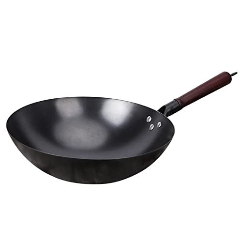 Wok de hierro forjado con tapa de madera 34 cm