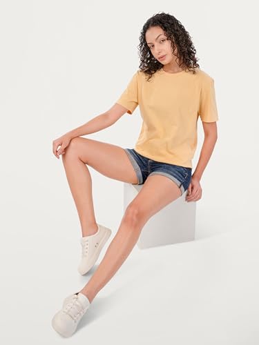 Image of URLI Unisex Natural Dye Harvest Yellow Slub Cotton Tshirt | Soft Breathable Crew Neck | Pomegranate Rind Dyed Everyday Wear for Men and Women