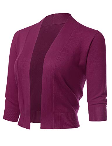 Image of Allsense Women's 3 /4 Sleeve Cropped Shrug Cardigan | Classic Bolero, Open-Front, Lightweight Soft Fine Knit Cover Up