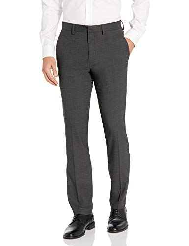 Kenneth Cole REACTION Men's Textured Plaid Flat Front Slim Fit Dress Pant, Charcoal Heather, 34x32