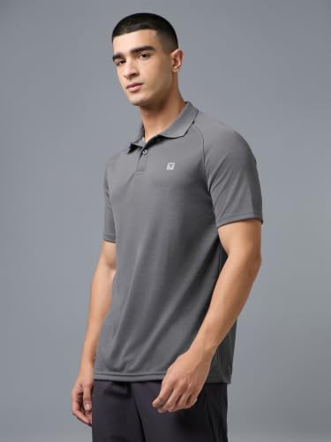Image of TECHNOSPORT Men's 100% Polyester Slim Fit Self-Design Half Sleeve Polo T-Shirt with Double Cool, SPF50+ Properties for Gym, Workout 7 Regular Use