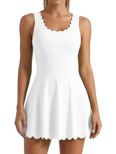 ATTRACO Women's Golf Dresses Sleeveless Workout Skirts V Back Exercises Outfits White M