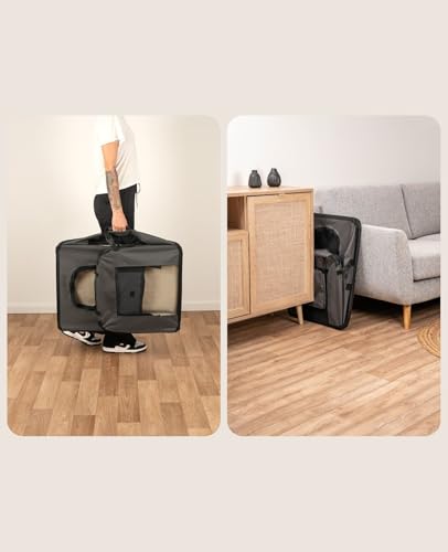 lionto Hundetransportbox faltbar für Reise & Auto, 101x69x70 cm, stabile Transportbox mit Tragegriffen & Decke für Katzen & Hunde bis 25 kg, robuste Hundebox aus Stoff für klein & groß, grau