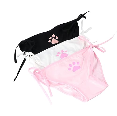 Vctitil 3pcs Cute Japanese Low Waist Panties Cute Paw Pattern Cotton Underwear Bandage Bikini Sexy...